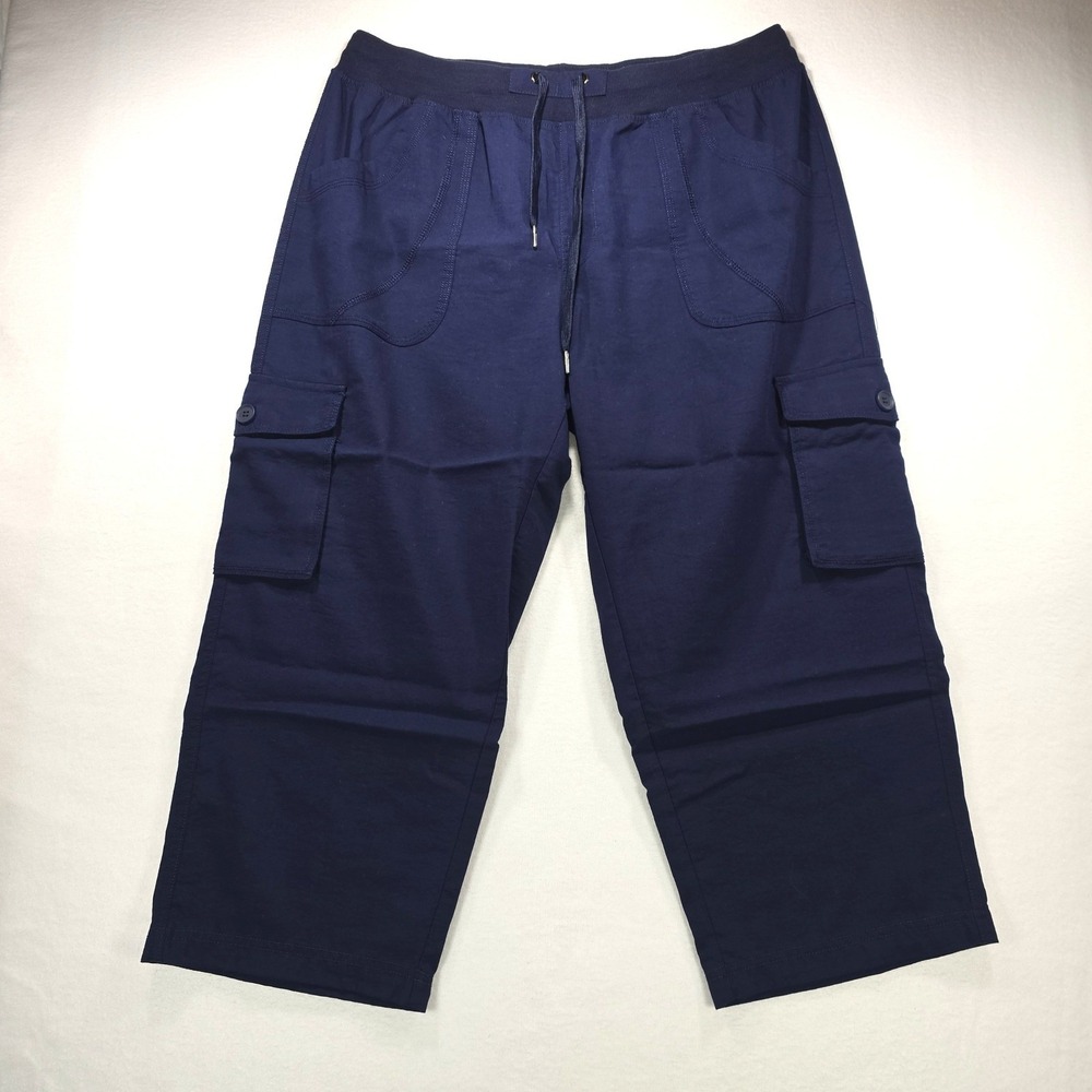 OutdoorSports Womens XL Navy Blue Cargo Capri Pants Drawstring Hiking Cropped